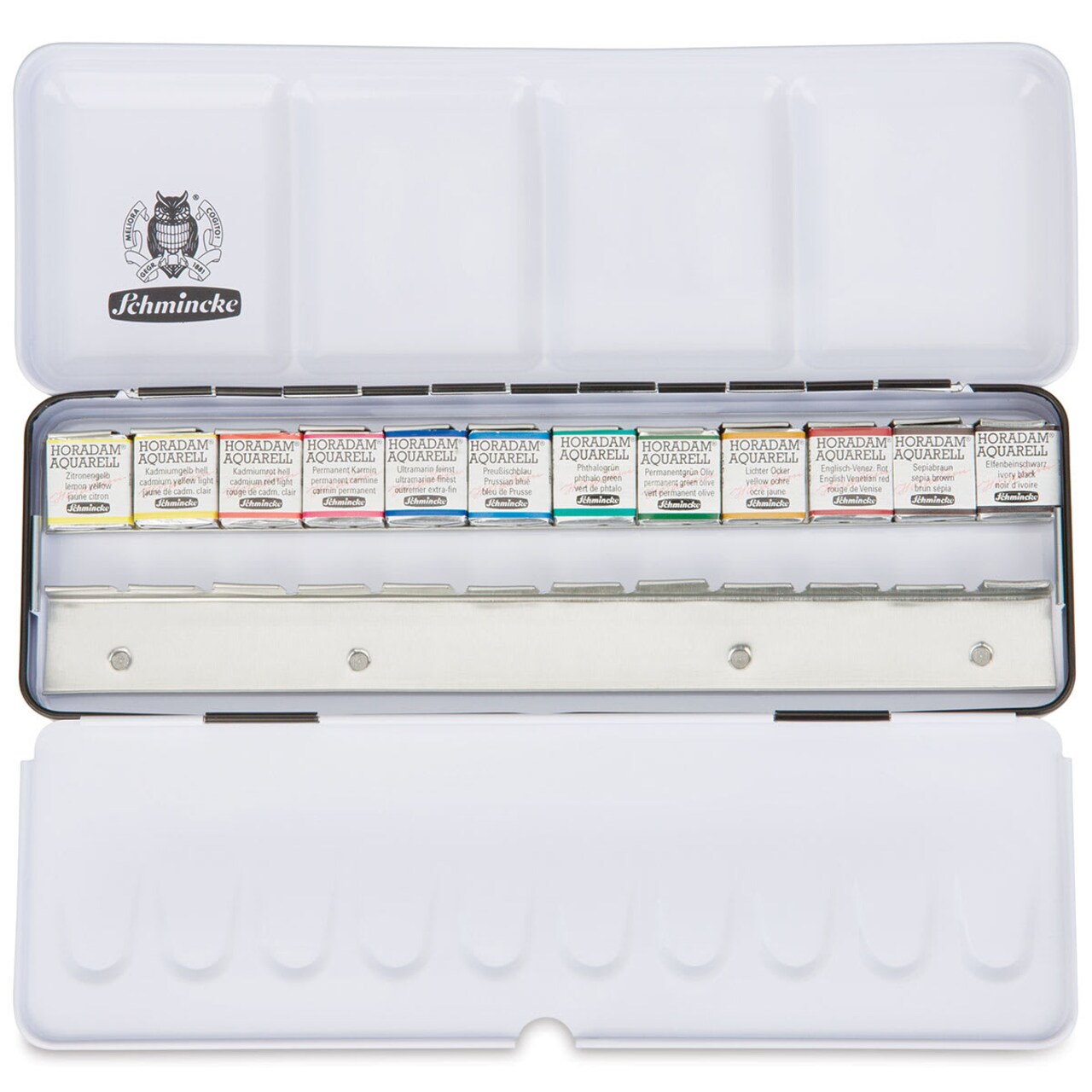 Schmincke Horadam Aquarell Watercolor Pans - Set of 12 with Space for 12 Additional Half Pans, Assorted